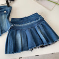Western cowboy style bandeau vest pleated skirt two-piece set - women's spring/summer slimming, age-defying, and versatile outfit