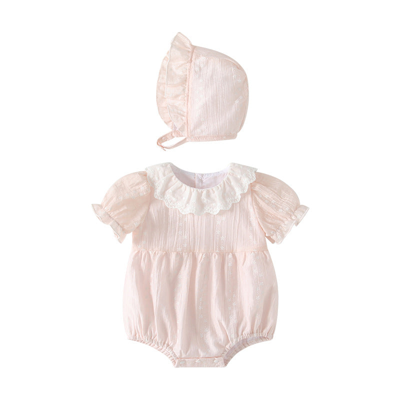Forest style baby clothes summer thin newborn baby girl bag butt clothes summer lapel princess small monthly age khaki