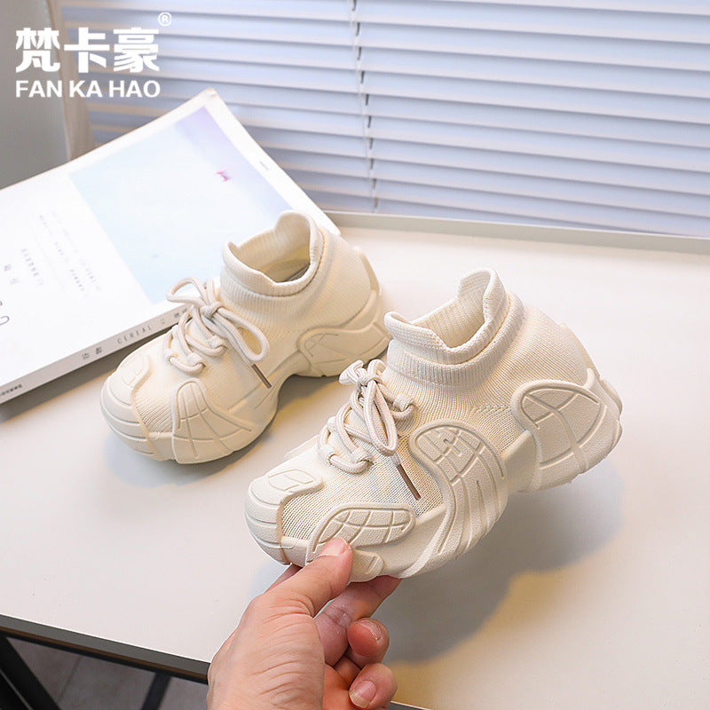 Vancahao hiking shoes kids flyknit coconut shoes  autumn new girls' breathable casual shoes for mid-to-large children