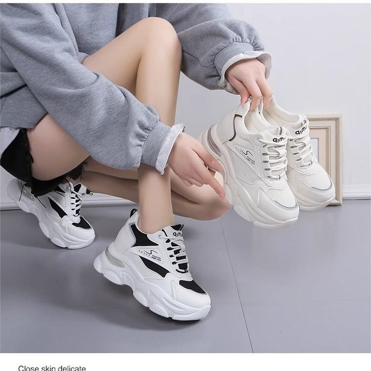 Inner height increase dad shoes women 2024 summer new popular small versatile casual sports mesh white shoes women