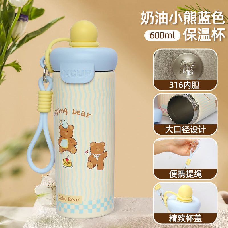 Cartoon floating ball thermos cup for girls, high-looking new arrival large-capacity water cup for students, straw cup wholesale
