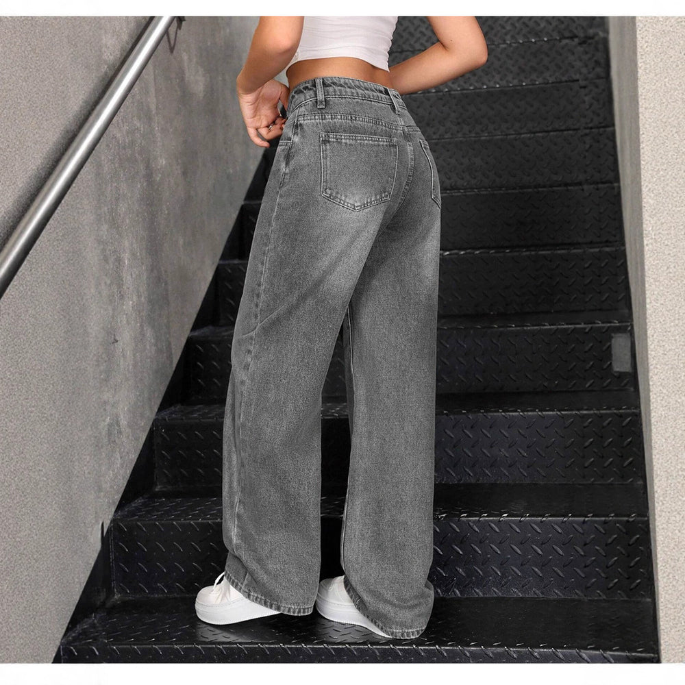 Exportfashionjeans women's new hot-selling cross-border stylish street straight-leg pants washed fashion stretch jeans