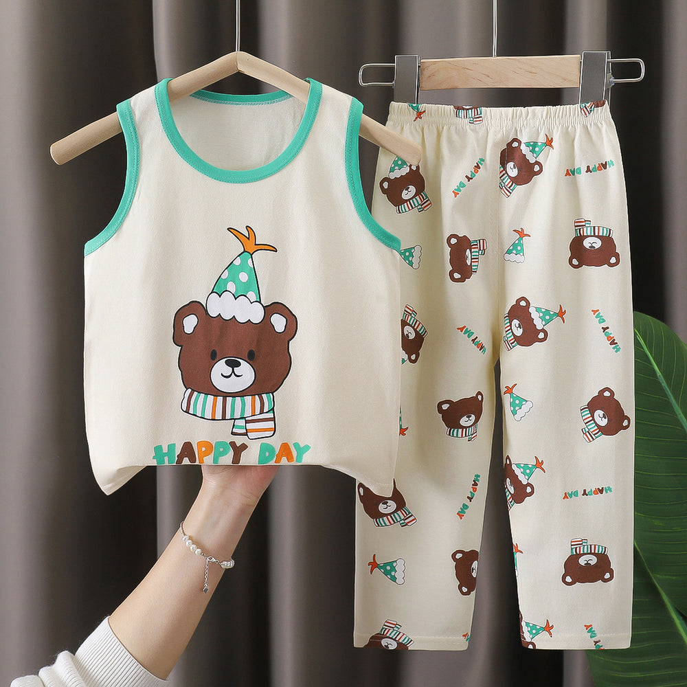 Kids' short-sleeve cotton set: summer t-shirt & pajamas for boys & girls - perfect for home wear and sleepwear