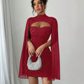 Full real shot export1688  fashion shawl sleeve hot stamping dress