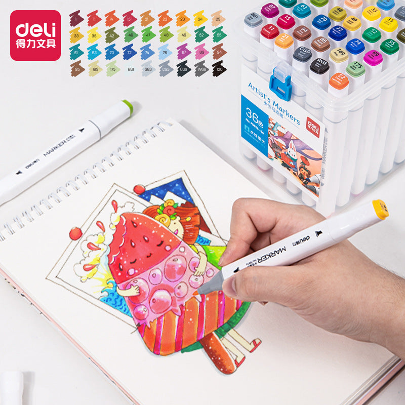 Deli 70816 Soft Head Marker 48 Color Watercolor Pen 36 Double Head Color Brush Children Washable for Students