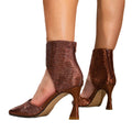 Women's brown slip-on zipper heeled mules, stiletto fashion pointed toe minimalist high heel single shoes for women
