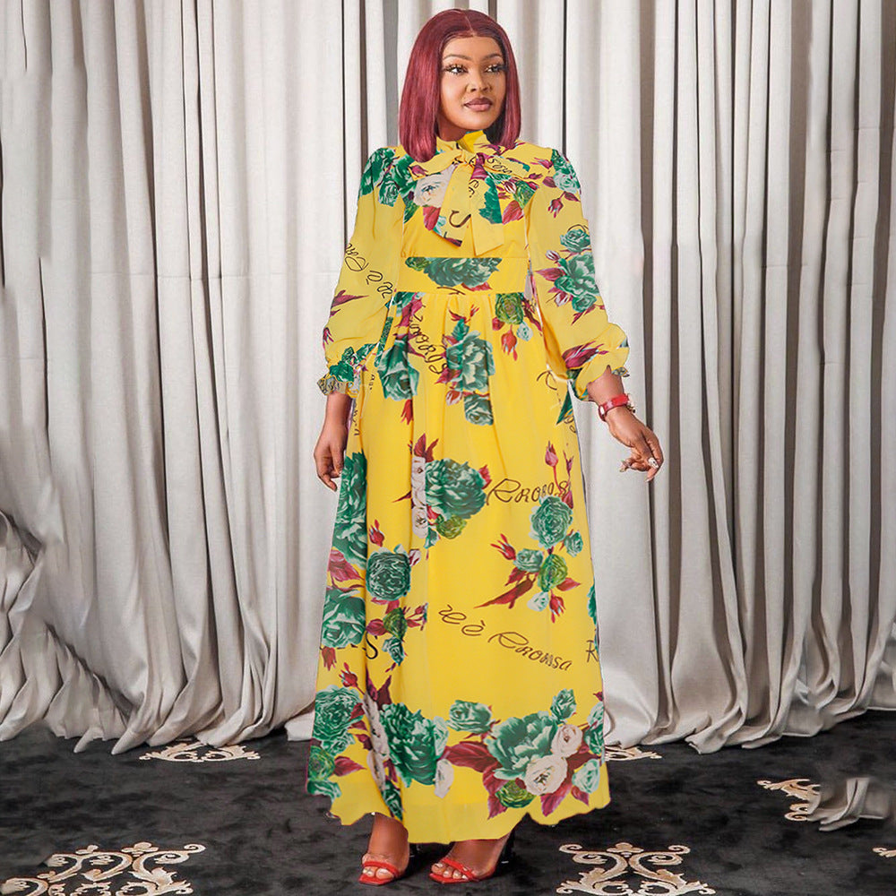 Aliexpress  beach seaside cross-border supply african clothing women's plus size chiffon printed dress
