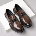 Genuine leather new men's loafers - british style slip-on pointed toe dress shoes - black business formal casual wedding shoes