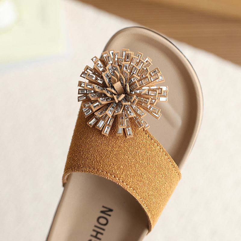 Girls' fireworks flip-flops - new summer collection, korean style outdoor sandals, fashionable soft-soled beach shoes for kids
