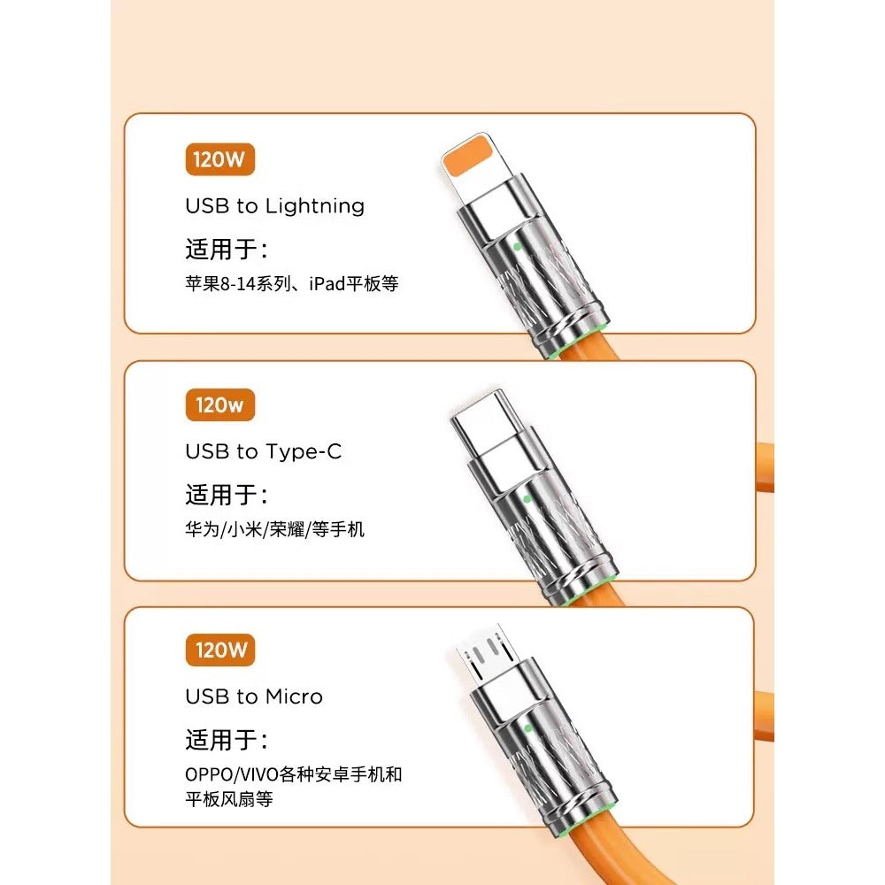 120W fast charging three-in-one fast charging data cable is suitable for Apple vivo Huawei Android flash charging mobile phone one-to-three charging