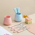 Minimalist style cross-border water cube fruit fork storage jar ceramic handle fruit fork hammered texture high-value jar set