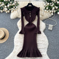 Frenchretro doll collar bell sleevesilmdress women's autum waist slimming lookelegantrufflesknitting skirt