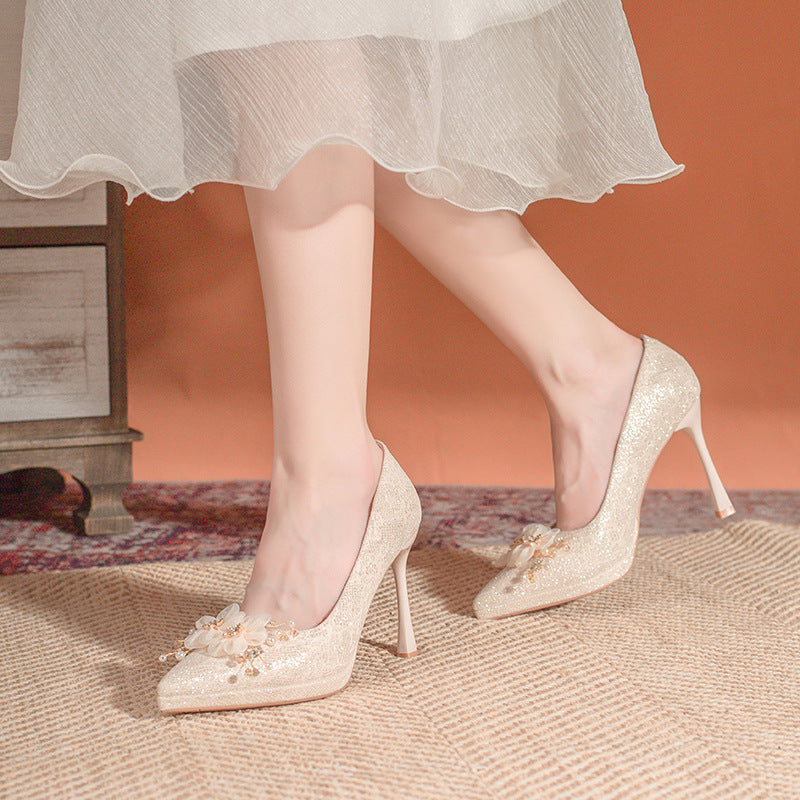 French pearl platform pointed-toe high heels - 2025 new collection: wedding, engagement, everyday wear, petite-friendly, chunky sole, stiletto heel