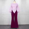 work clothing lantern sleeve casualtwo-piece set waist asymmetrical topseasiest for match flarepantspurplesuit