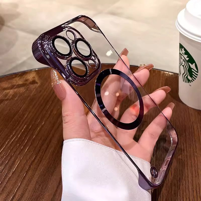 Suitable for iphone 17 mobile phone case electroplated frameless magsafe magnetic glass lens film apple 14 texture
