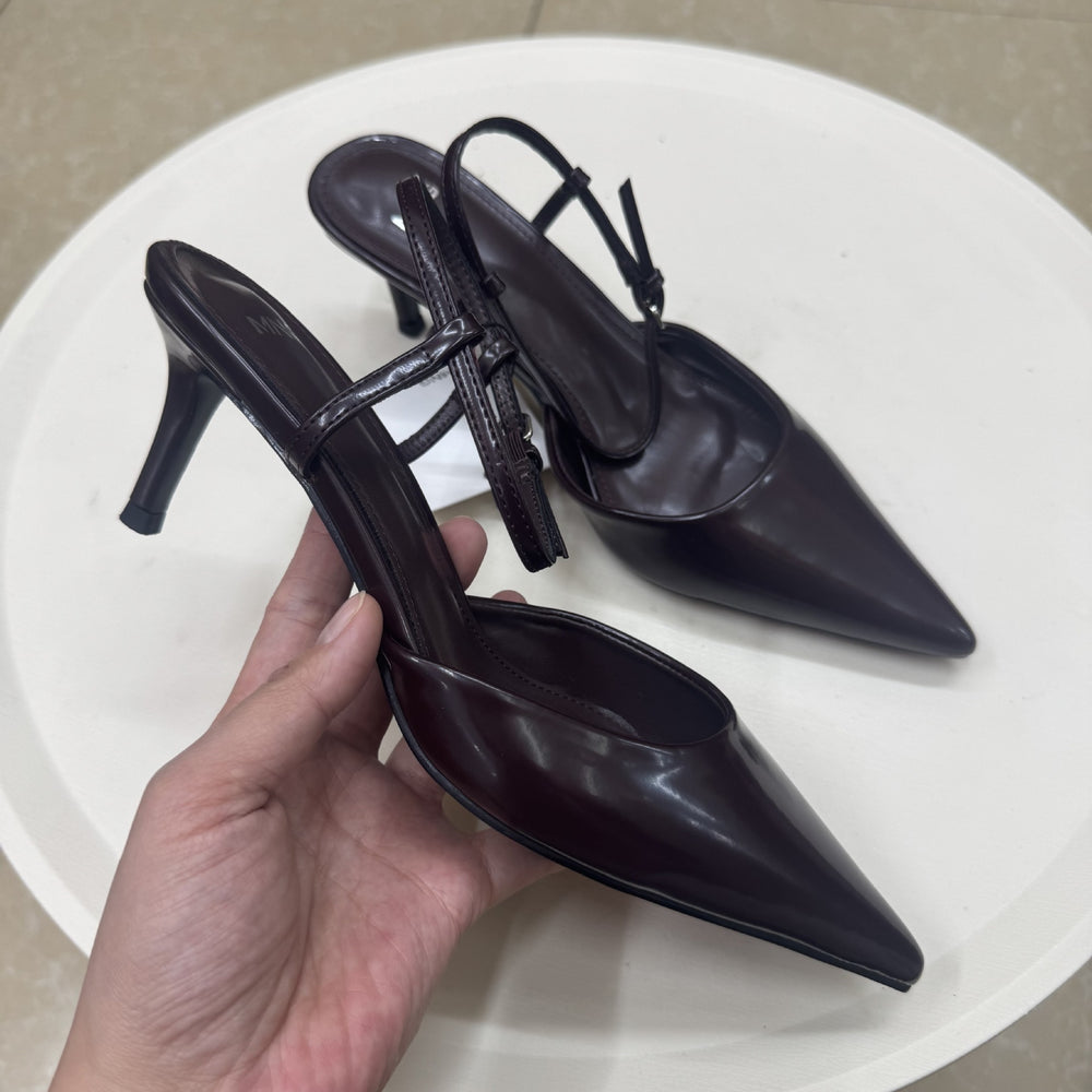 Mango 2026 summer new pointed-toe patent leather ankle-tie sexy closed-toe mid-heel fashion sandals for women