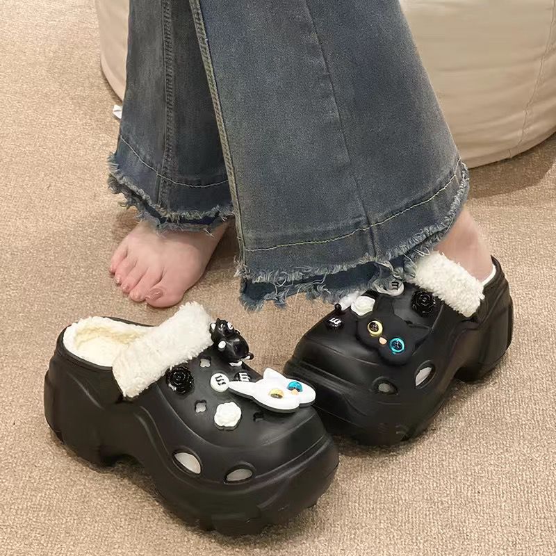 Detachable cotton slippers for women, suitable for autumn and winter wear, thick-soled winter 2024 new style cotton slippers, fleece-lined clogs for winter