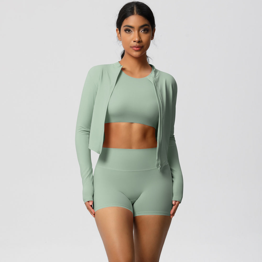 European and american style seamless fleece-lined yoga set - quick-dry, breathable activewear for outdoor leisure, running, and fitness (3-piece)