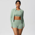 European and american style seamless fleece-lined yoga set - quick-dry, breathable activewear for outdoor leisure, running, and fitness (3-piece)