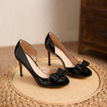 2025 new nude thong heel pumps: elegant, comfortable, and chic. featuring a stiletto heel, round toe, and a stylish patent leather bow detail