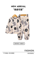 Girls' two-piece set for export: light beige long-sleeve top with rabbit and letter print, loose-fit pants, autumn children's outfit