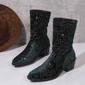 fall/winter new embroidered western cowboy boots for women - pointed toe, chunky heel, mid-calf boots, plus size women's boots, wholesale for export