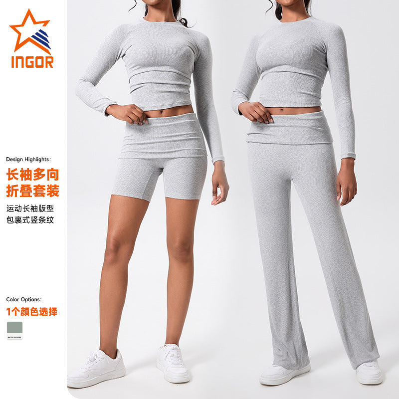 Women's slim-fit yoga outfit: padded, tummy-control, fold-over waist, casual running set - perfect for yoga or everyday wear