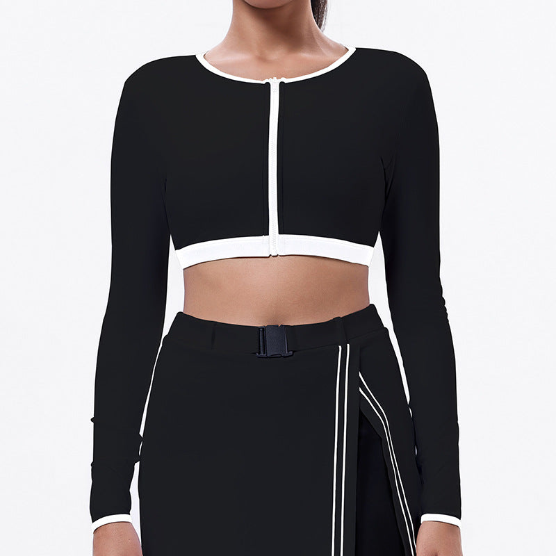 New long-sleeve tennis top - elegant, high-stretch activewear for fitness, yoga, and golf with built-in bra
