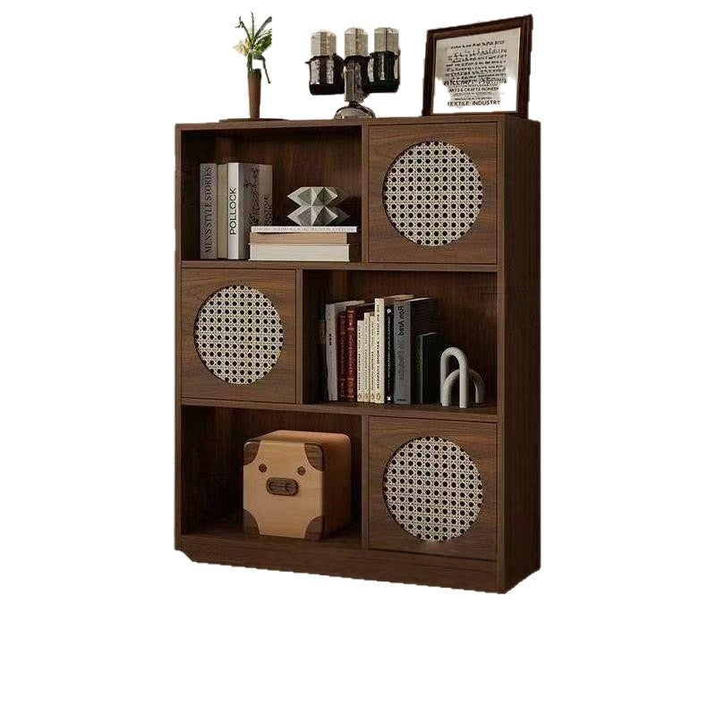 Half wall solid wood bookcase low cabinet storage cabinet all-in-one living room side cabinet combination cabinet storage rack color matching rattan bookshelf