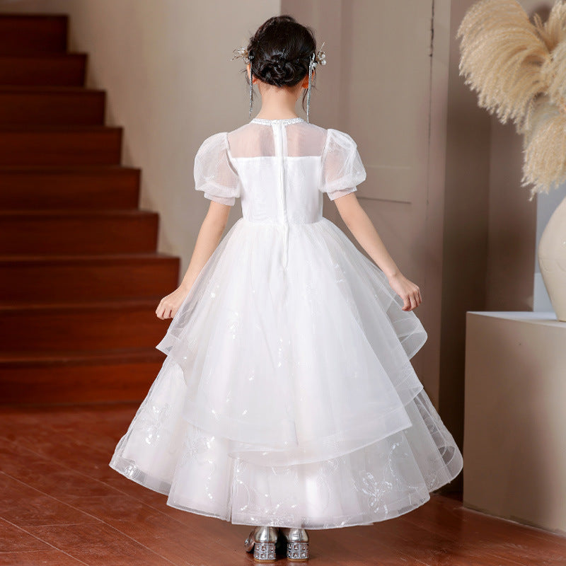 Girls' long formal dress - new  collection - mesh flower girl dress - wedding, piano recital, and runway outfit - children's dress