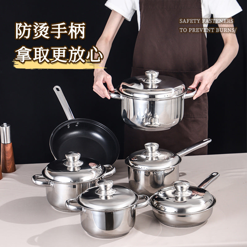 Export suit pot thickened bottom stainless steel pot twelve-piece set for home kitchen frying soup pot cookware suit