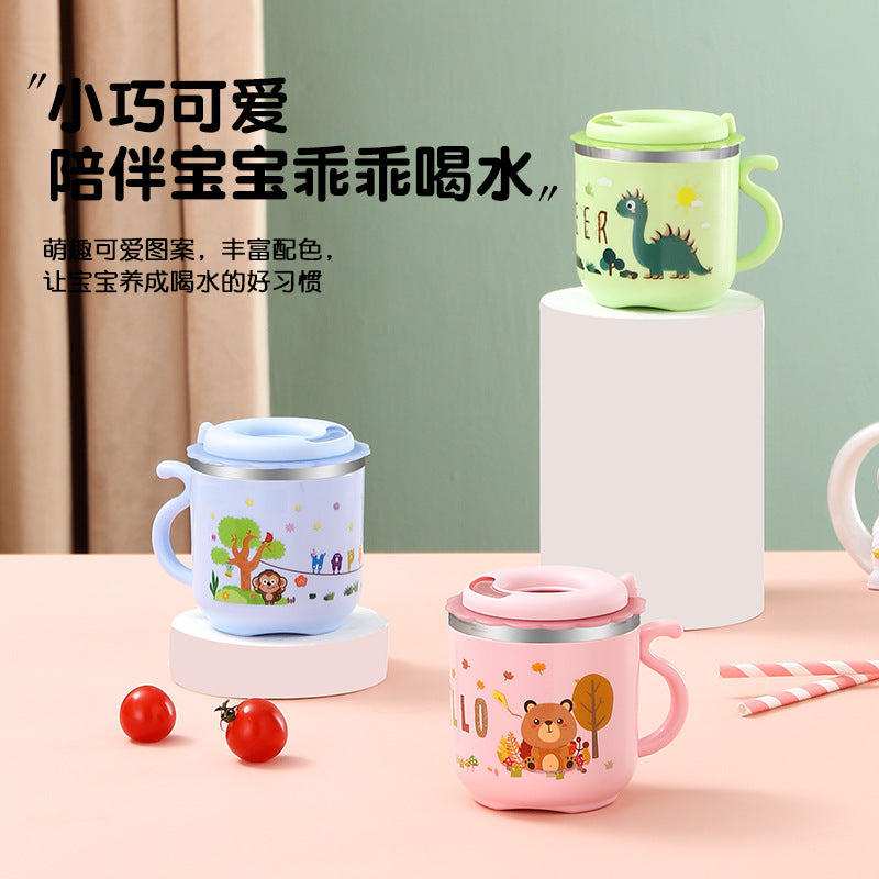 304 stainless steel kids' cup - double-walled, cartoon yellow duck straw cup with lid - perfect for home, kindergarten, and children's day gifts