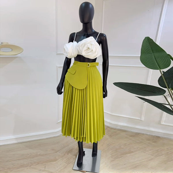 European and American  women's clothing 2025 summer new high-waisted irregular lace-up pleated skirt medium and long A-shaped skirt