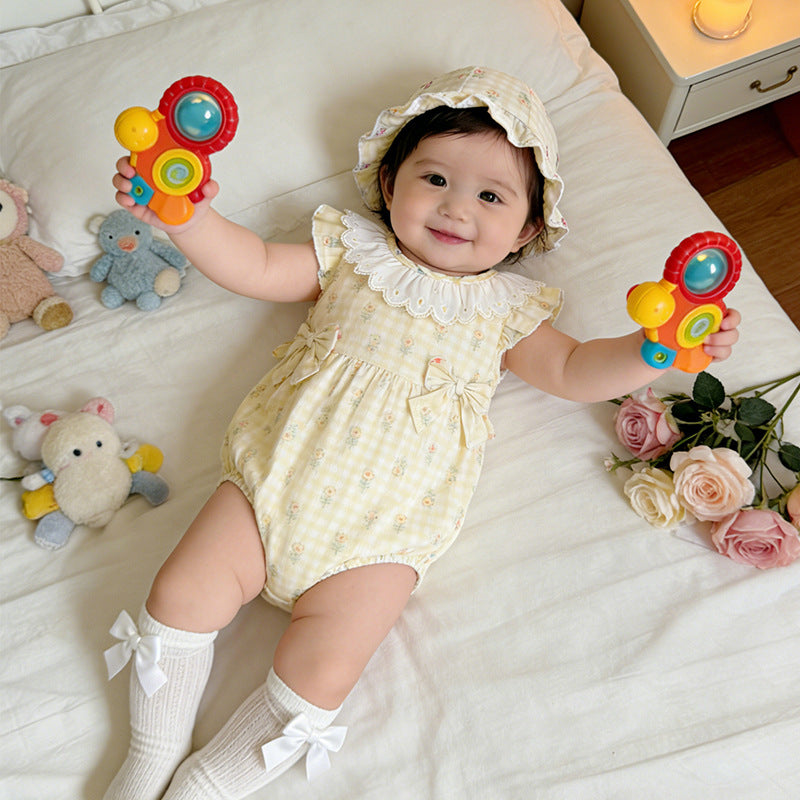 Newborn baby summer clothes - lightweight, pastoral style girl's romper - summer full month celebration bow princess bodysuit