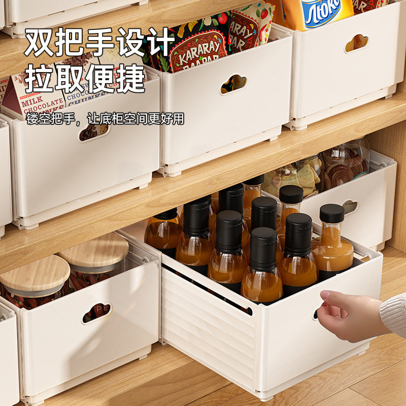 Retractable storage box Living room Kitchen cabinet Seasoning storage box Drawer Folding rectangular snack desktop storage basket