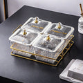 [4-compartment fruit plate with lid and gold rim] + iron frame, thickened plastic
