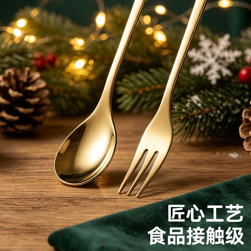 Christmas dessert fork and spoon 6-piece gift set - coffee stirring spoons, fruit forks, stainless steel cutlery - holiday gift