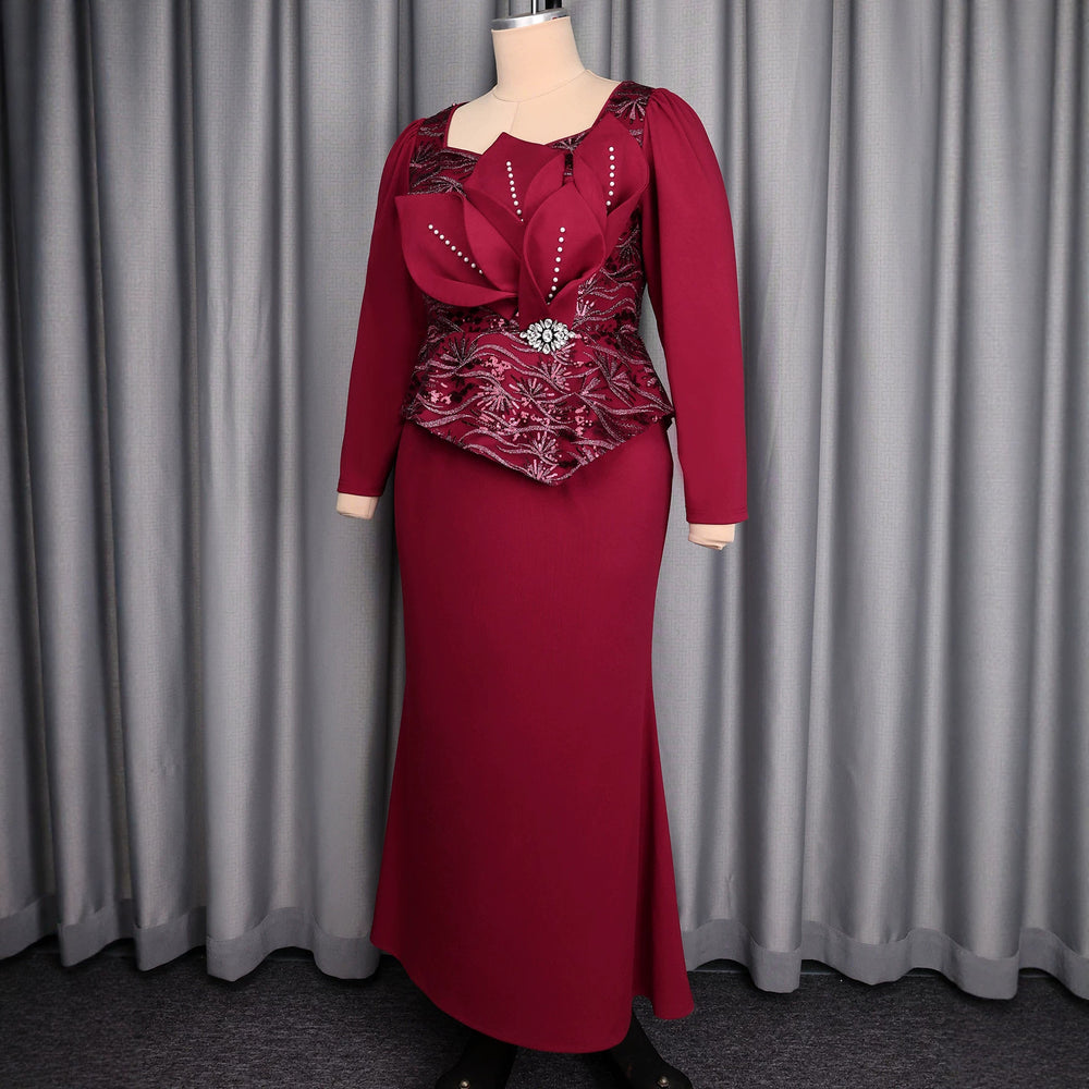 Autumn new arrival: sequin & beaded party dress - 3d floral, slim-fit, patchwork long sleeve, elegant banquet gown