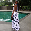 European and american style cross-border black and white polka dot women's slit print streetwear irregular high neck tie backless dress