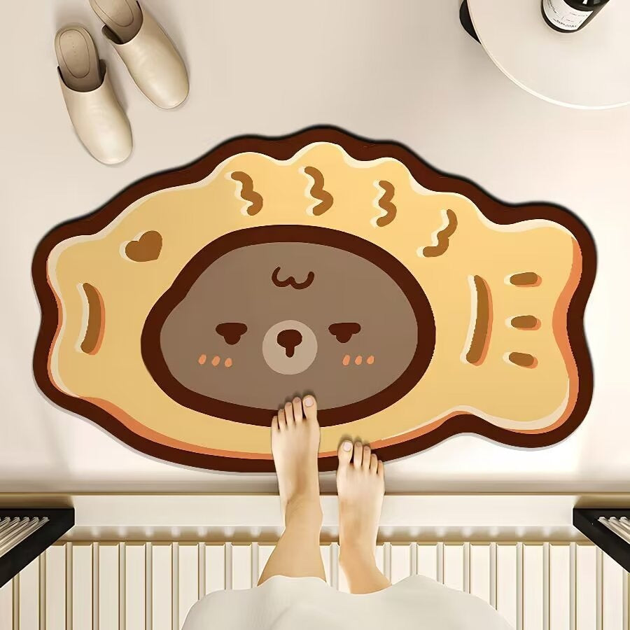 Cookie-shaped diatomaceous earth bath mat - cute cartoon design, absorbent, quick-drying, non-slip floor mat for home bathroom