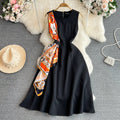 2024 summer chic: vintage-inspired sleeveless a-line dress - round neck, cinched waist, slimming fit, elegant maxi dress