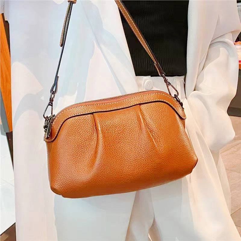 New arrival casual women's bag with first-layer cowhide, shoulder cross-body medium bag, women's handbag, large capacity three shoulder straps
