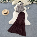 French chic halter neck one-shoulder sexy midi skirt two-piece set - women's summer slim-fit mesh fashionable elegant outfit