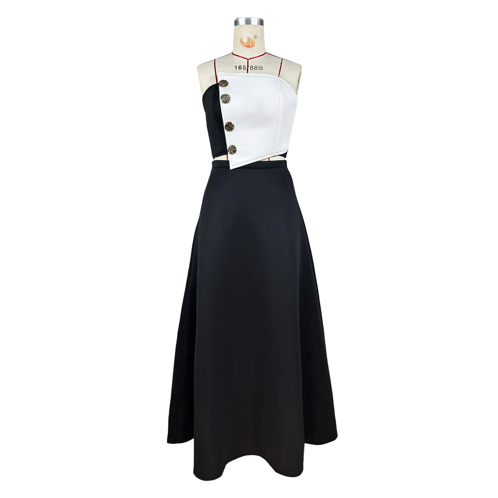 hot-selling fashion color-blocked chest-wrapped tops+high waist a-line skirt elegance light dress two-piece set women's clothing