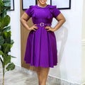 D583export women's clothing  short-sleeved doll collar pure color short-sleeved ruffles high waist large hem fashion dress