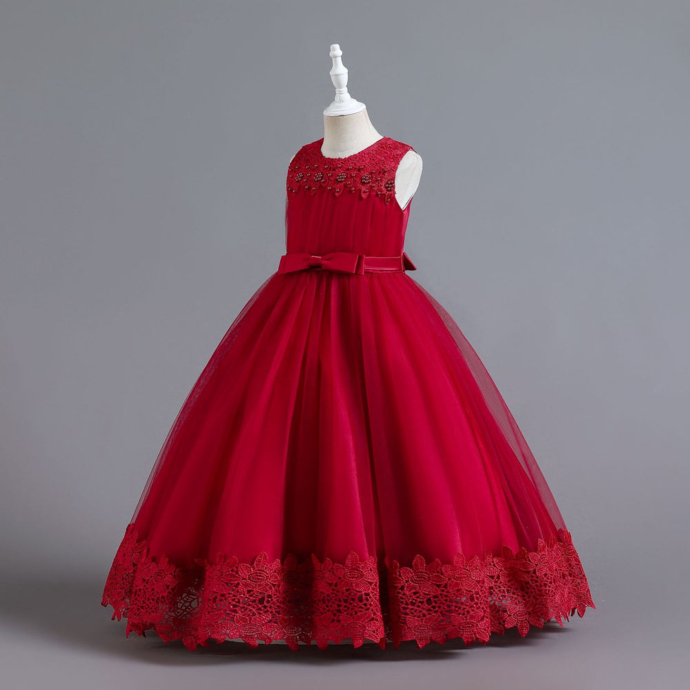 European and american new children's dress, kids' formal gown, lace princess dress, girls' high-end newborn party piano performance dress