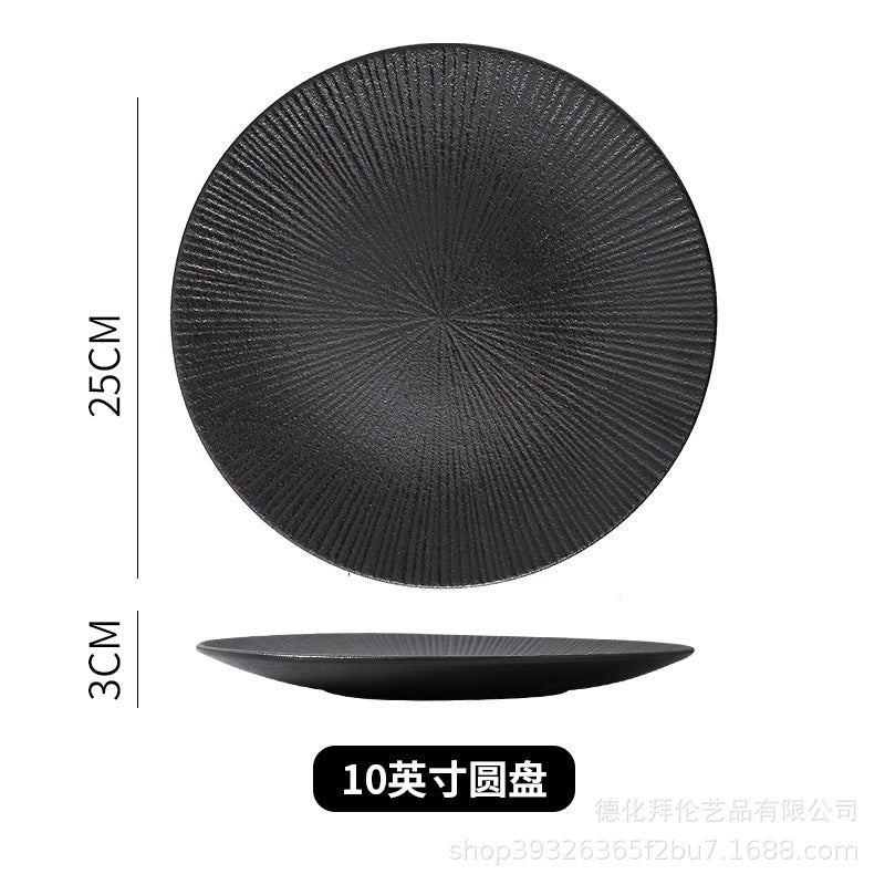 Japanese ceramic striped plate - creative steak plate, pasta plate, retro sushi plate - restaurant commercial serving plate - wholesale