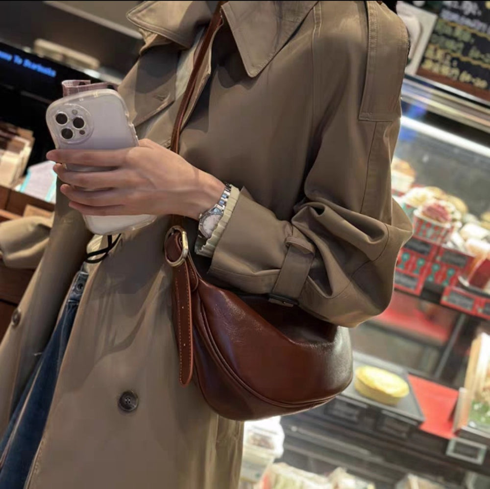 Genuine leather women's bag 2025 new fashion underarm dumpling bag retro commuter cowhide shoulder crossbody bag women's saddle bag