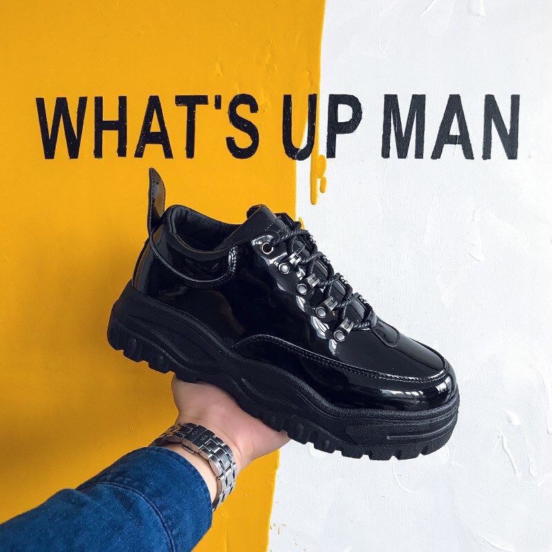 G-dragon's same thick bottom dad shoes for boys hong kong style ins sports sneakers british black ulzzang small leather shoes