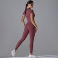 European and american nude feel zipper short sleeve yoga bodysuit - quick-dry, breathable, outdoor sports compression suit - fitness apparel